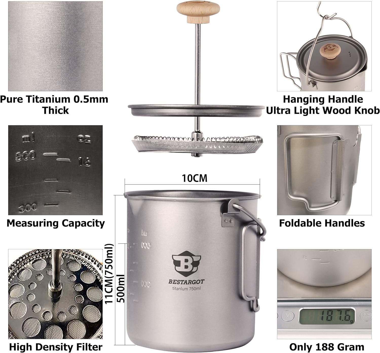 Cafetiere 2 en 1 – Tasse / Popote 750ml en Titane – Image 2